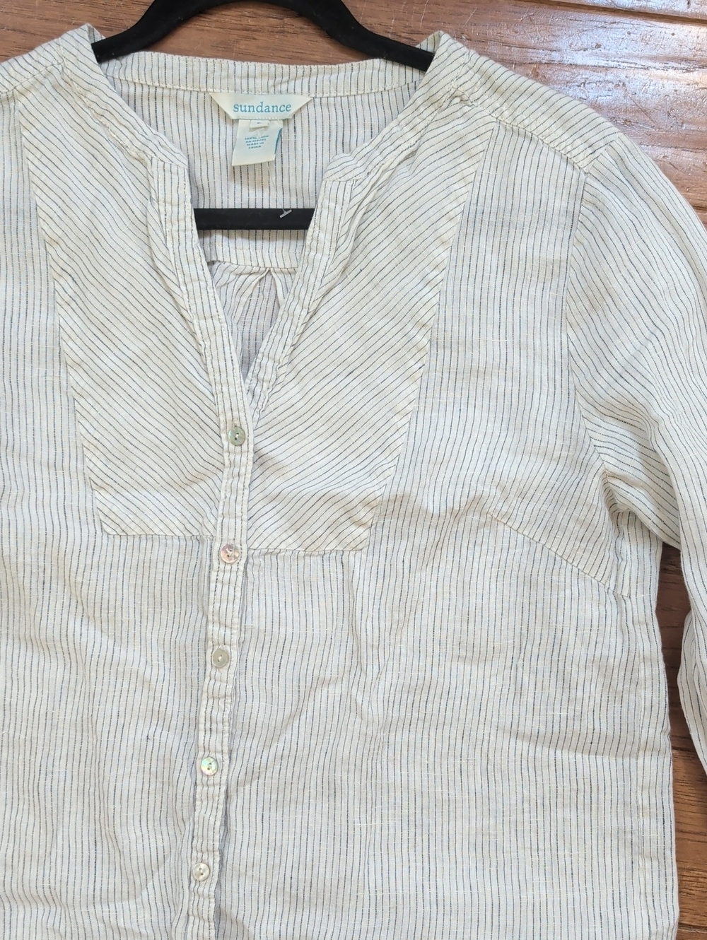 Sundance Linen Pin Stripe Button Up Lightweight Coverup Blouse